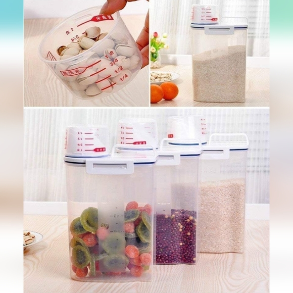 Food Storage Dispenser Container w/ Measuring Cup Lid - Kitchen Canister - Picture 2 of 5